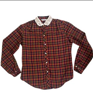 Sears Vintage Plaid Button Down With Lace Collar